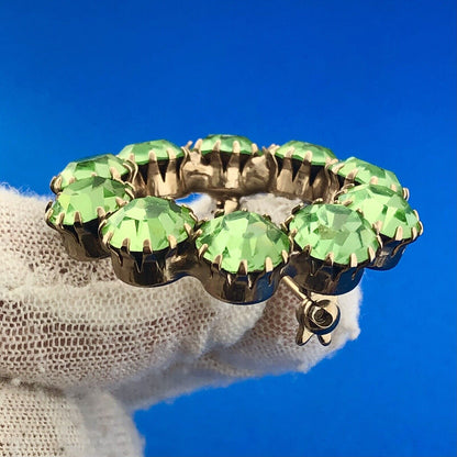 Estate Gold Tone Chartreuse Lime Green Rhinestone Pin Brooch Clip Earrings Set