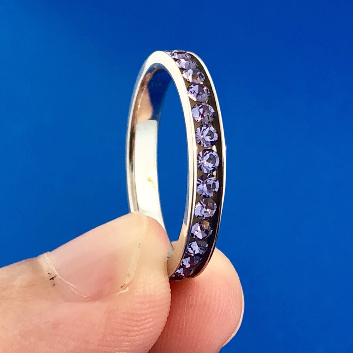 Sensational Designer 925 Sterling Silver Amethyst February Anniversary Band Ring