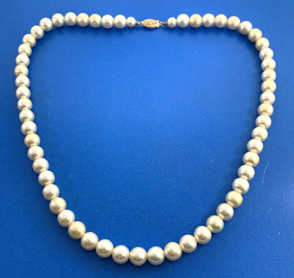 Estate 14K Yellow Gold Creamy Pearl Bead Necklace