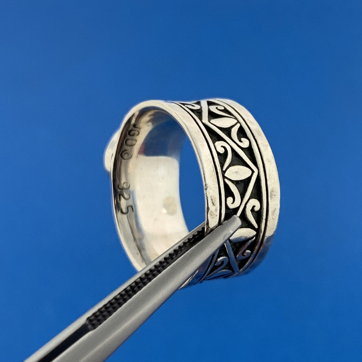 Designer 925 Sterling Silver Pearl Fleur De Lis Scroll Cigar Band Ring