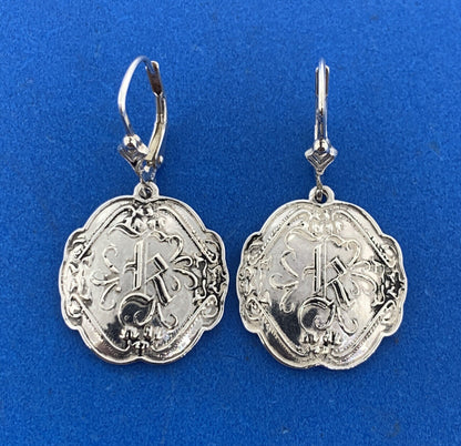 Designer Shavarsh K 925 Sterling Silver Floral Scroll Disc Drop Dangle Earrings