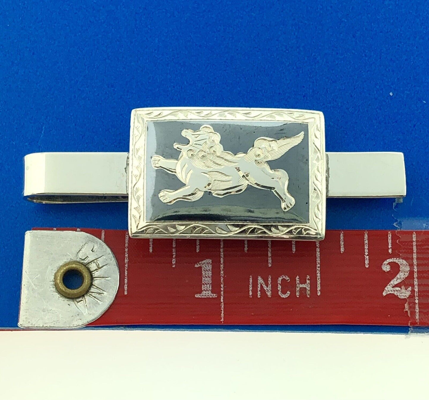 Art Deco Art Nouveau Mens 925 Sterling Silver Black Onyx Winged Lion Tie Tac Bar