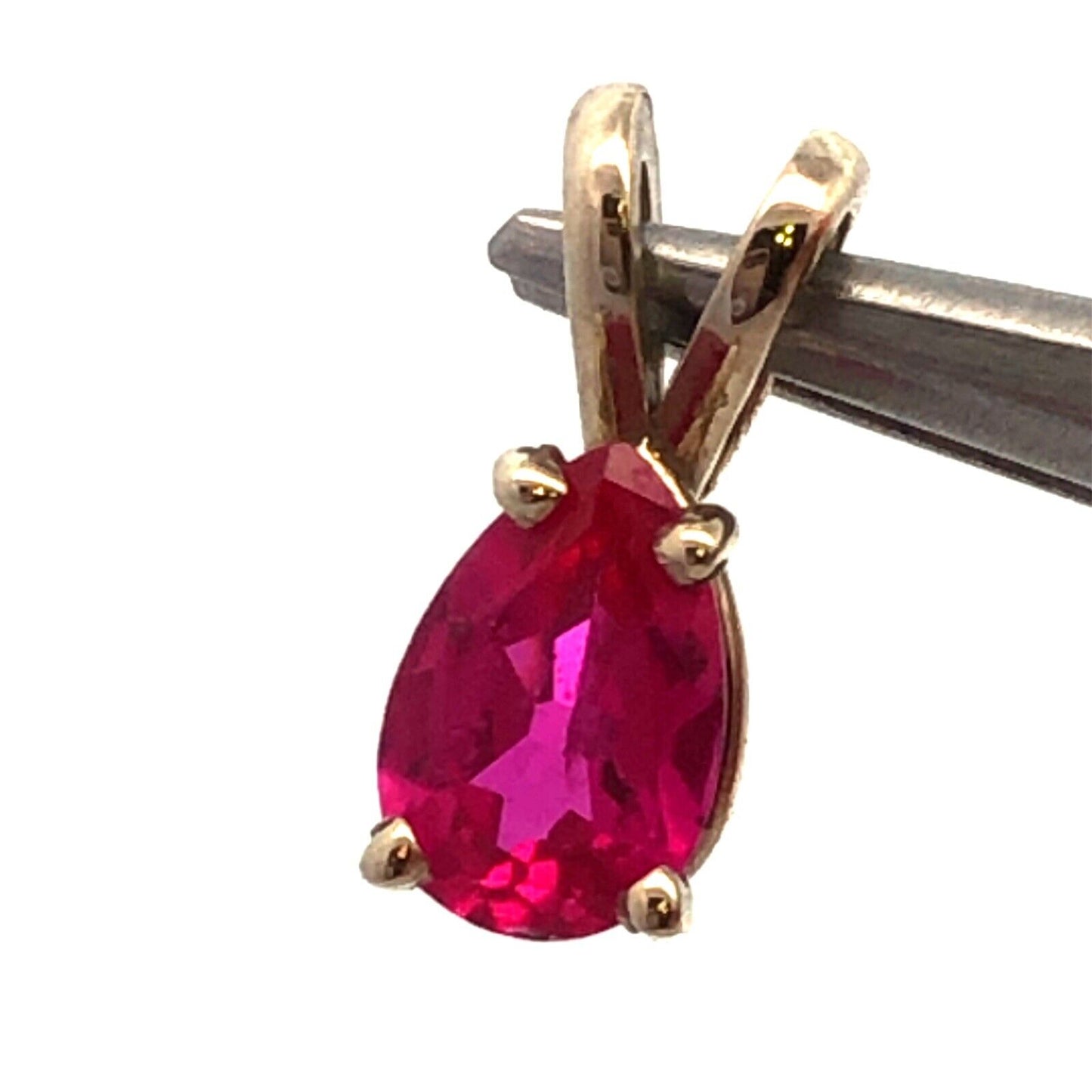 Vintage 14K White Gold Pear Ruby Solitaire Petite Drop Pendant