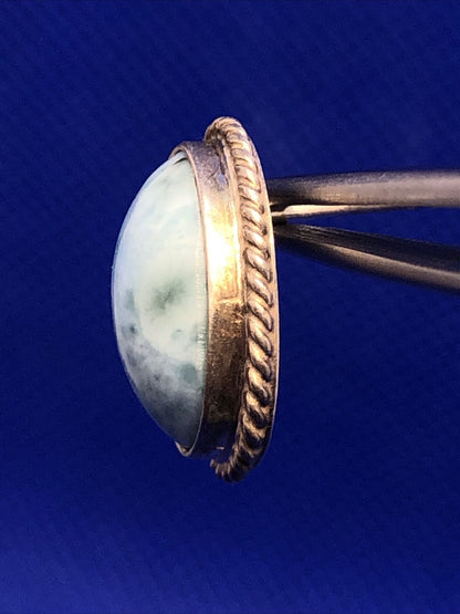 Vintage 925 Sterling Silver Blue Larimar Oval Statement Stud Earrings