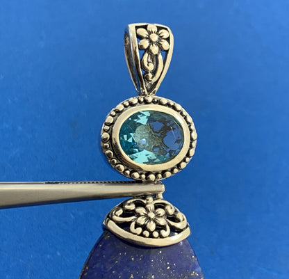 AF Sterling Silver Lapis-Lazuli Blue Cubic Zirconia Balinese Style Drop Pendant