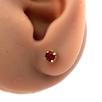 14K Yellow Gold Round Garnet January Anniversary Solitaire Stud Earrings