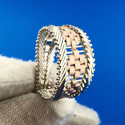 Designer Milor Italy 925 Sterling Silver Copper Two Toned Diamond Cut Bracelet