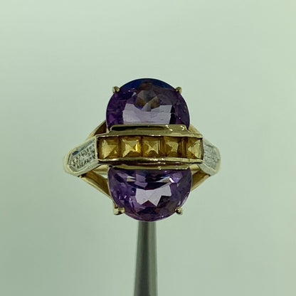 Designer THL 10K Yellow Gold Amethyst Citrine Diamond Accent Statement Ring