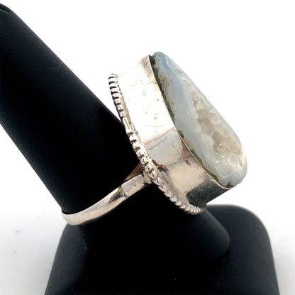 Designer IW India 925 Sterling Silver White Druzy Quartz Statement Ring
