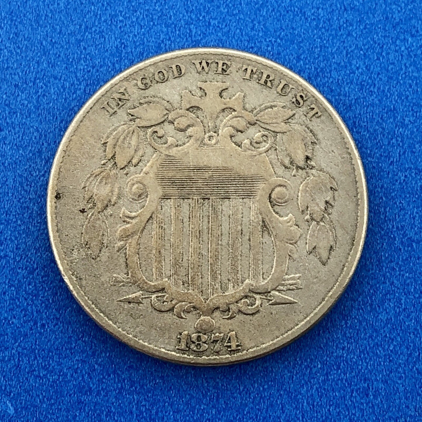 1874 P Shield Nickel Variety 2 Scarce Rare Better Key Philadelphia Mint Coin