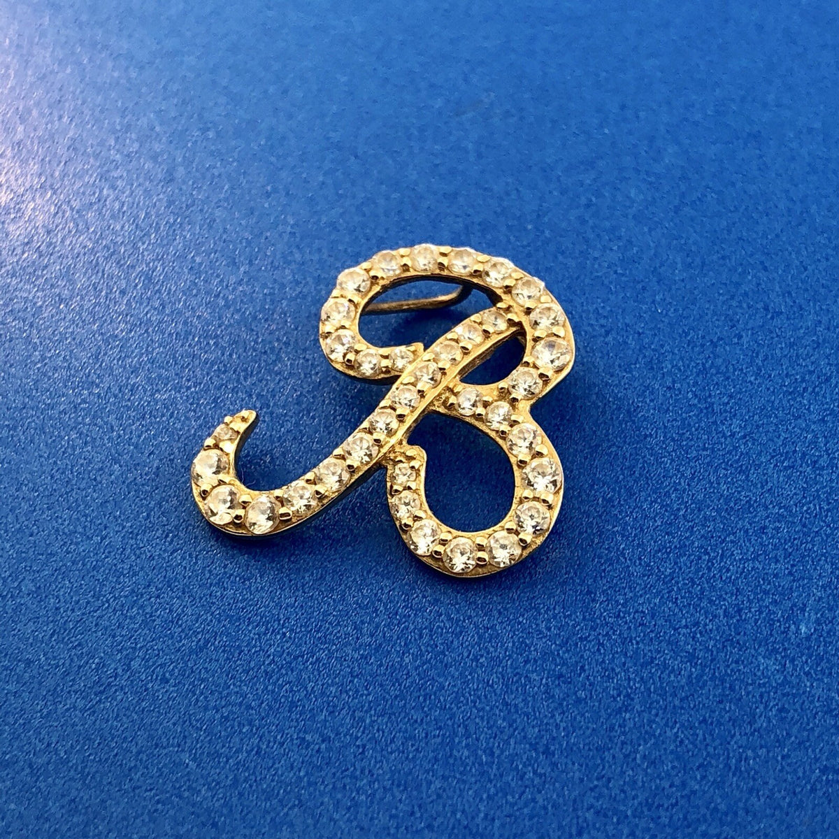 Designer 14K Yellow Gold Diamonique Cubic Zirconia Script B Monogram Pendant