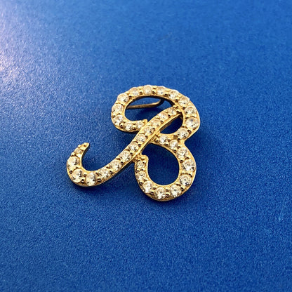 Designer 14K Yellow Gold Diamonique Cubic Zirconia Script B Monogram Pendant