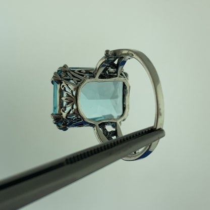 925 Sterling Silver Rectangle Blue Cubic Zirconia CZ Statement Ring