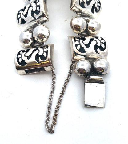 1960's Taxco TPN Mexico 925 Sterling Silver Shadowbox Panel Statement Bracelet