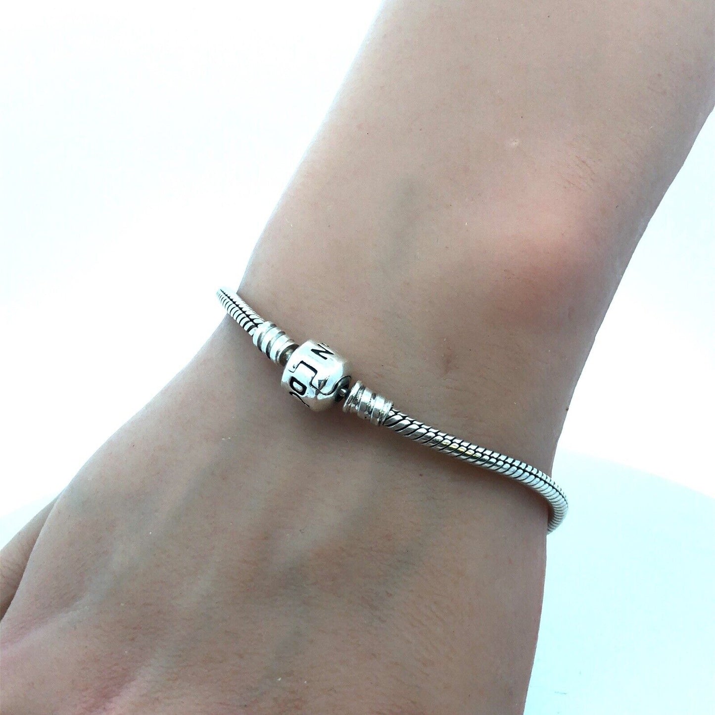 Authentic PANDORA 925 Sterling Silver Barrel Clasp 590702 Snake Charm Bracelet