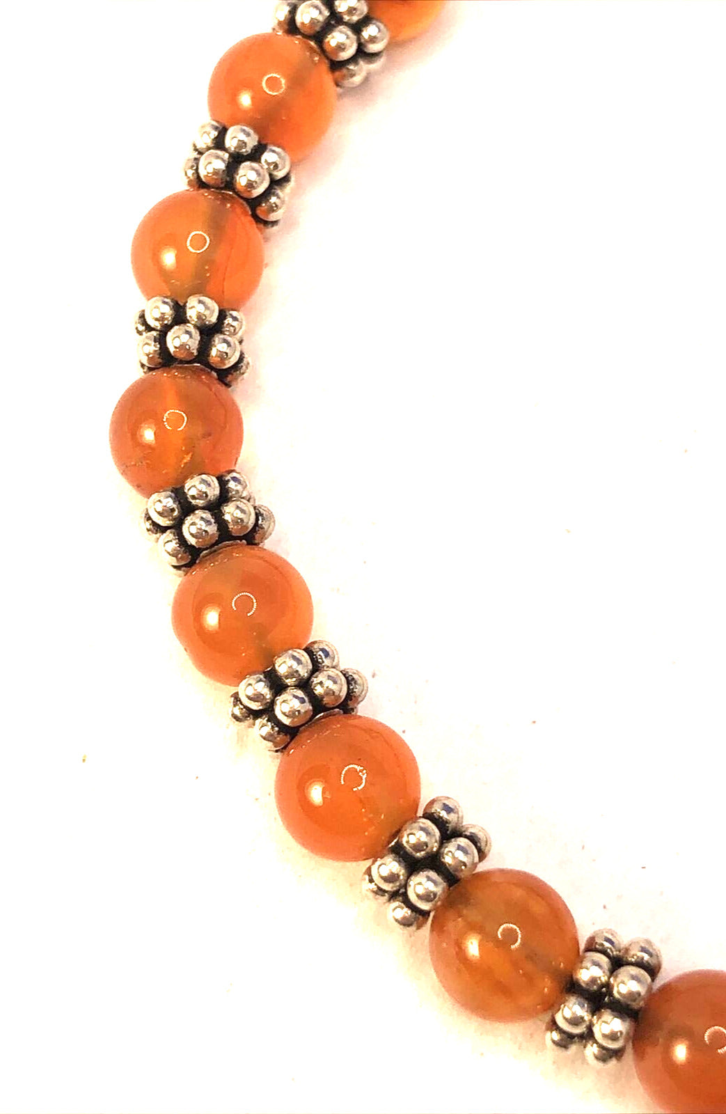 Doug Paulus 925 Sterling Silver Round Orange Aventurine Beaded Elastic Bracelet