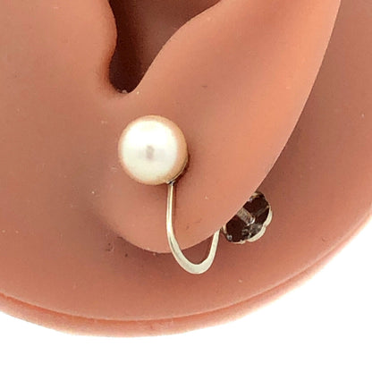 Estate 14KT White Gold Pearl Screw Back Clip On June Anniversary Stud Earrings