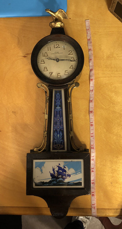 Antique New Haven Clock Company Willis Nautical Theme 12 Day Banjo Wall Clock
