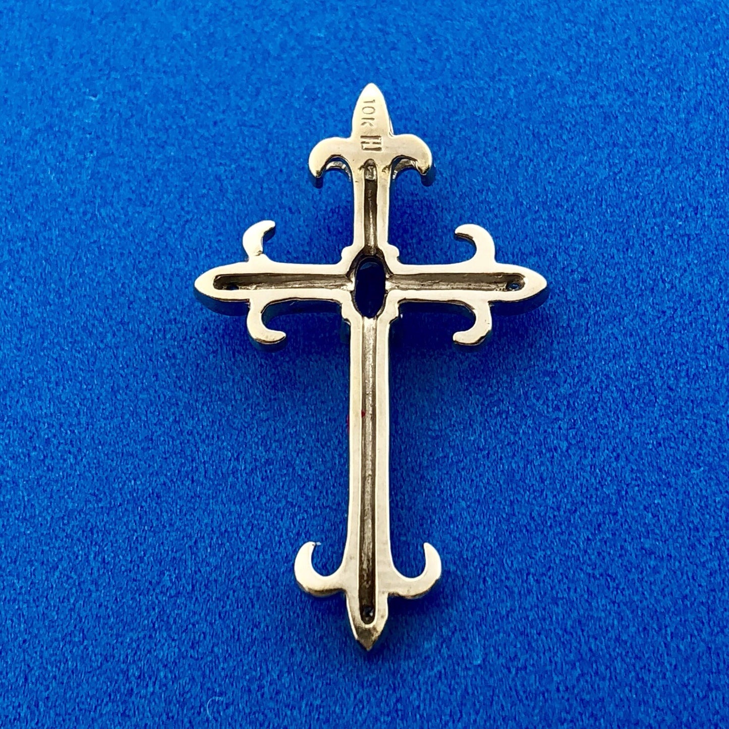 Designer 10K White Gold Amethyst Diamond Fleur De Lis Cross Religious Pendant