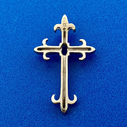 Designer 10K White Gold Amethyst Diamond Fleur De Lis Cross Religious Pendant