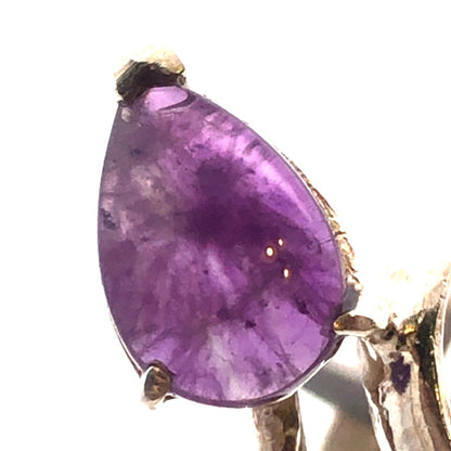 Sophia Fiori 925 Sterling Silver Natural Amethyst Cabochon Modernist Bypass Ring