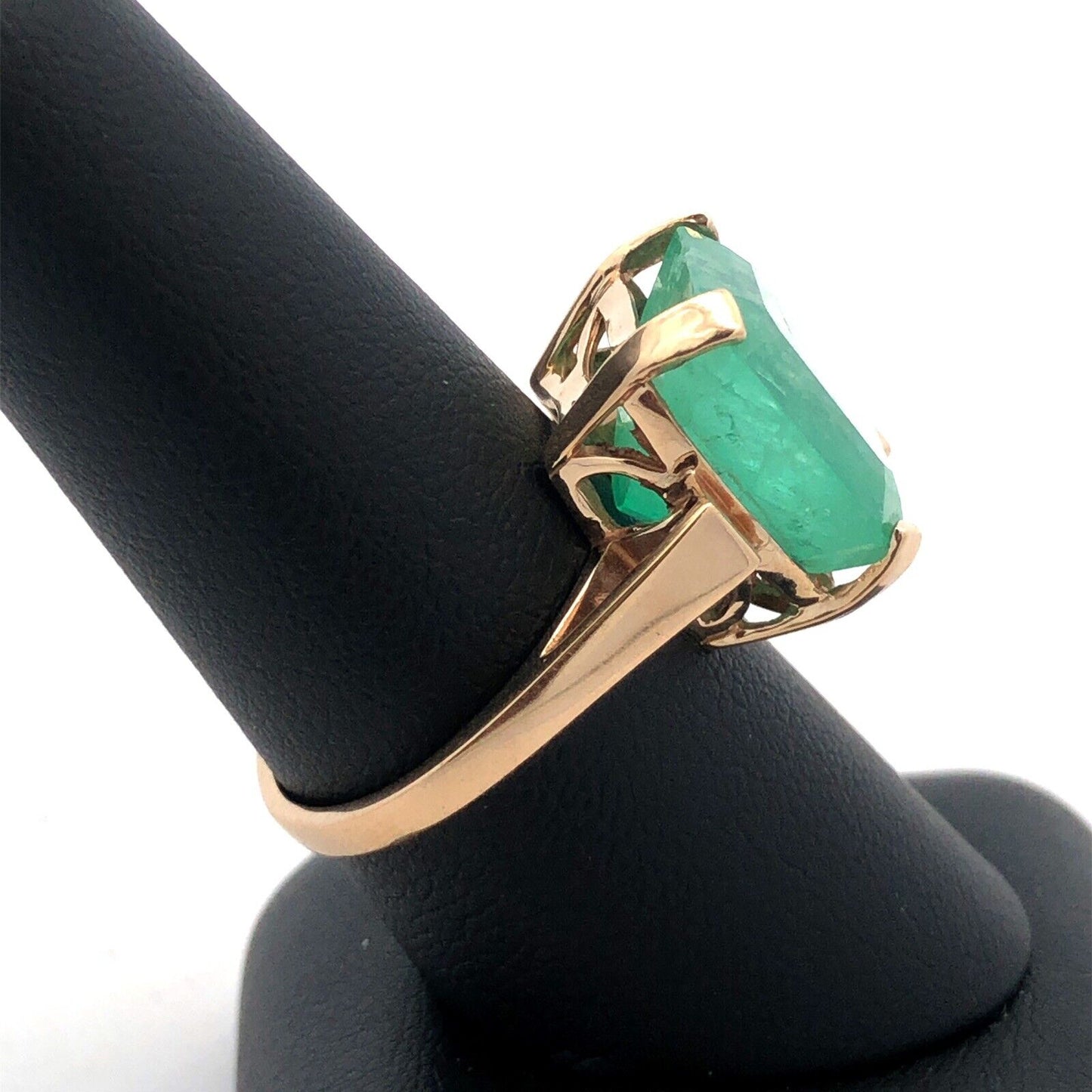 Estate Designer 14K Yellow Gold Emerald Cut Emerald Statement Solitaire Ring
