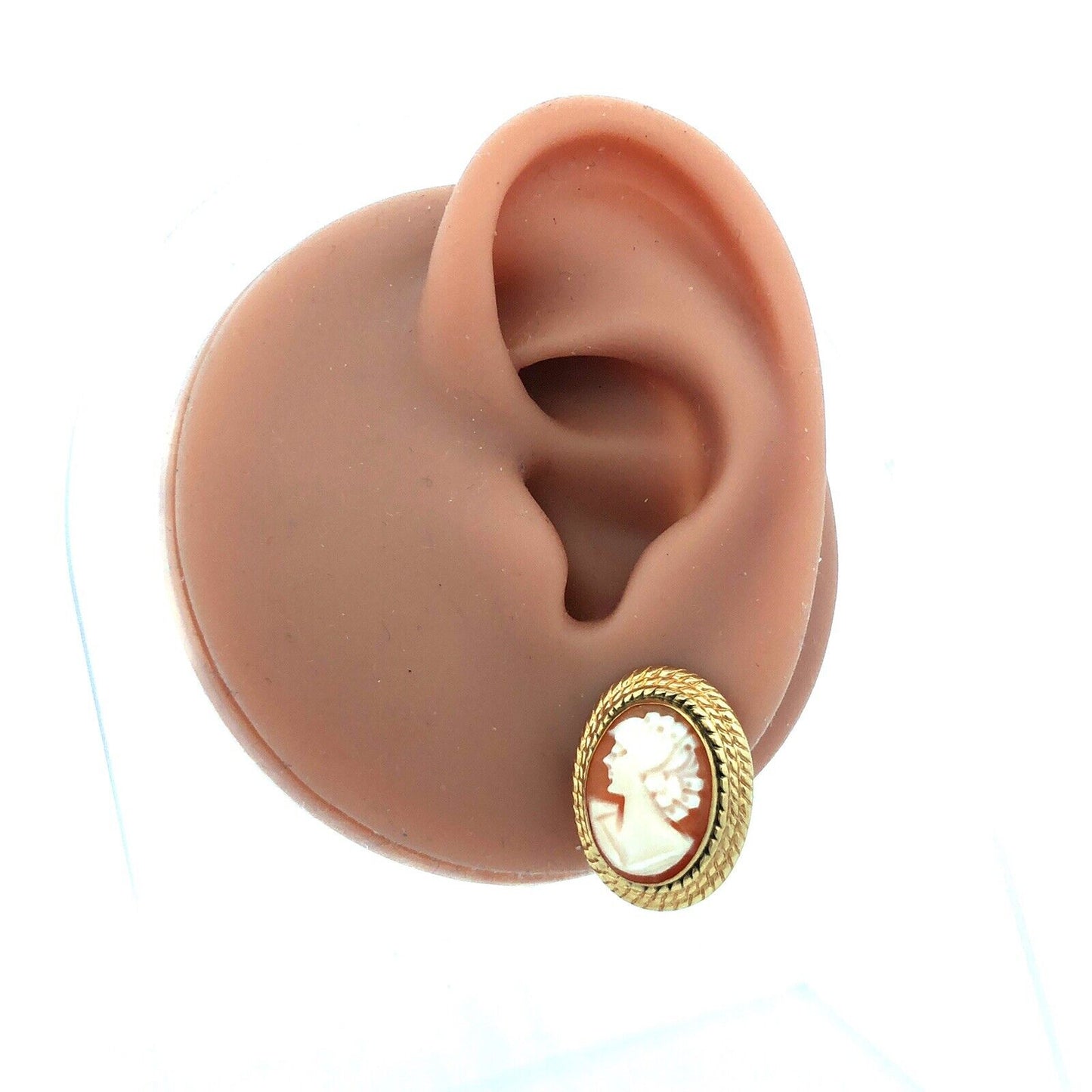 Vintage 14K Yellow Gold Oval Carved Cameo Stud Earrings