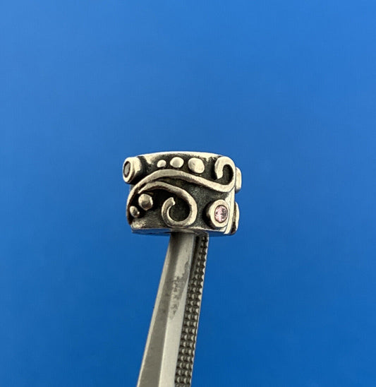 PANDORA 925 Sterling Silver 790380PCZ Pink CZ Tendril Clip Slide Bracelet Charm