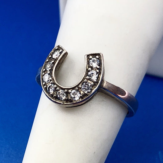 Designer Sterling Silver 925 Cubic Zirconia CZ Horseshoe Good Luck Fashion Ring