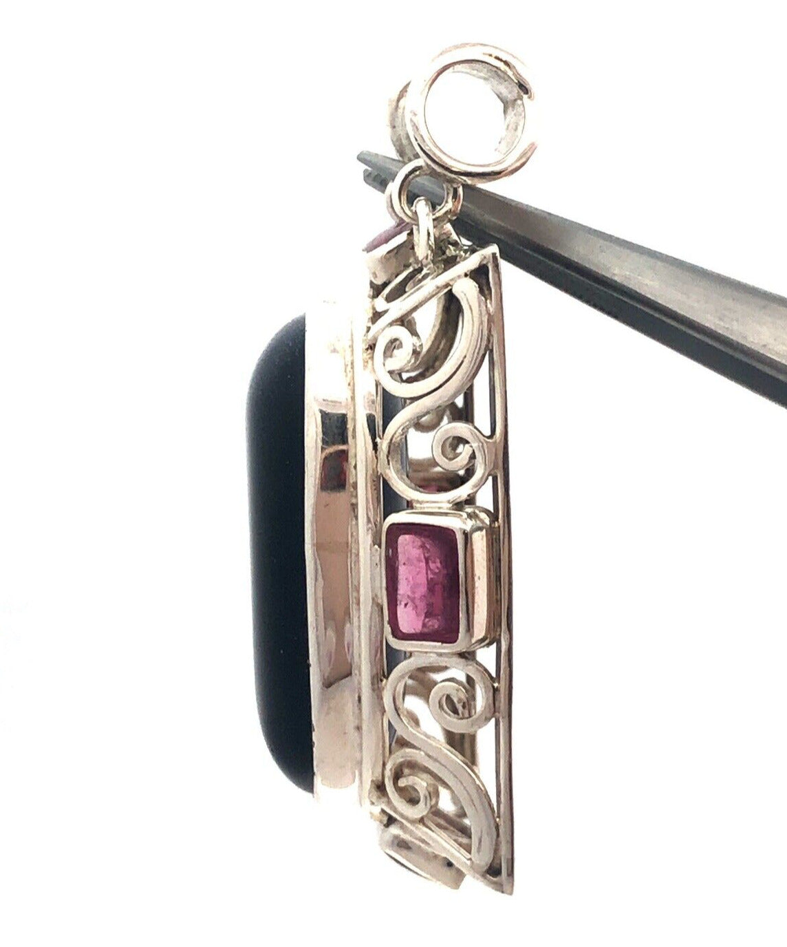 Estate 925 Sterling Silver Rectangle Blue Sandstone Amethyst Statement Pendant