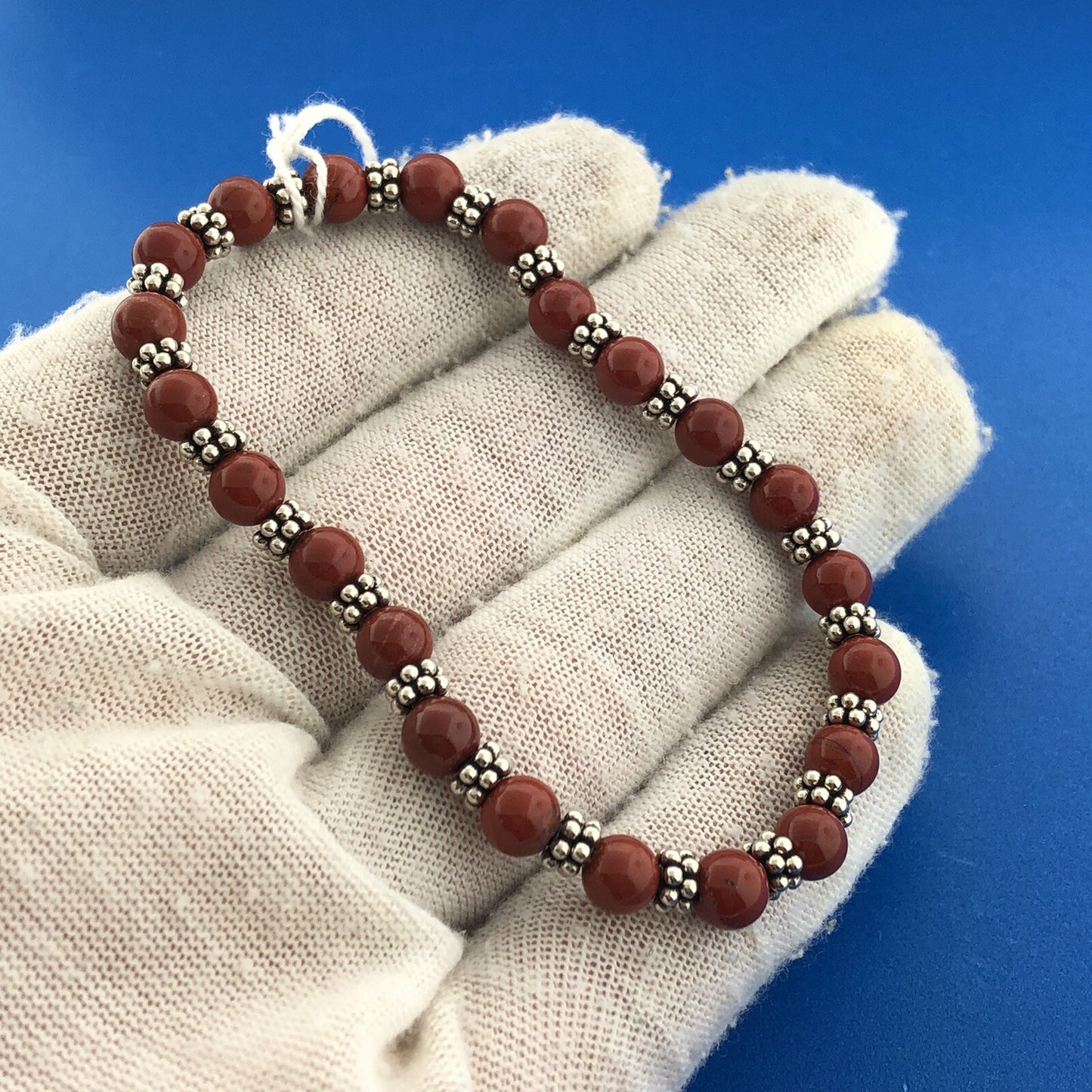 Doug Paulus dP Sterling Silver Red Jasper Bead Silver Bead Stretch Bracelet NWT