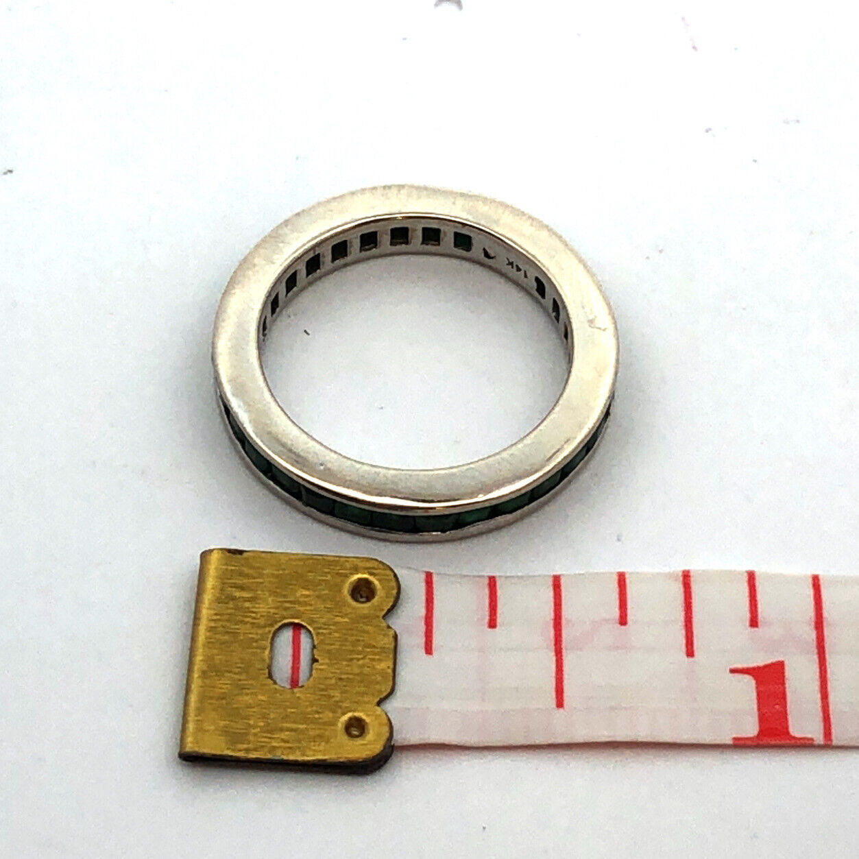 Designer 14K White Gold Princess Channel Set Emerald Eternity Band Ring