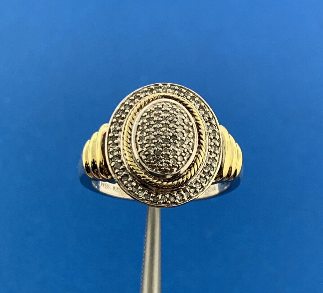 Designer JWBR 925 Sterling Silver Vermeil Pave Diamond Statement Dome Ring