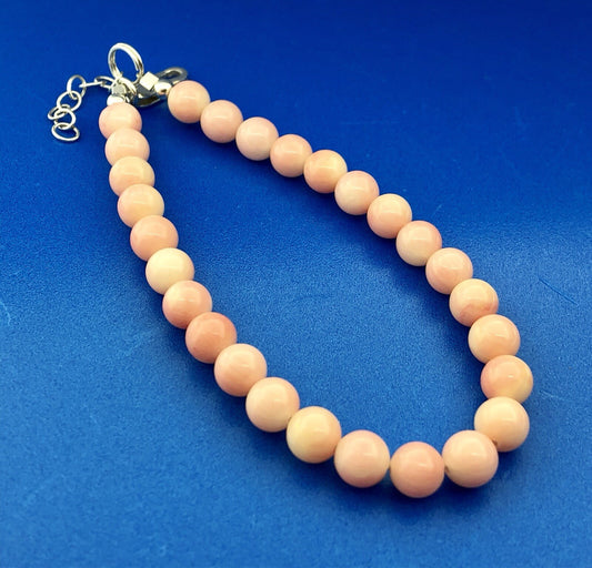 Beautiful 925 Sterling Silver Pink Coral Beads Fashion Bracelet