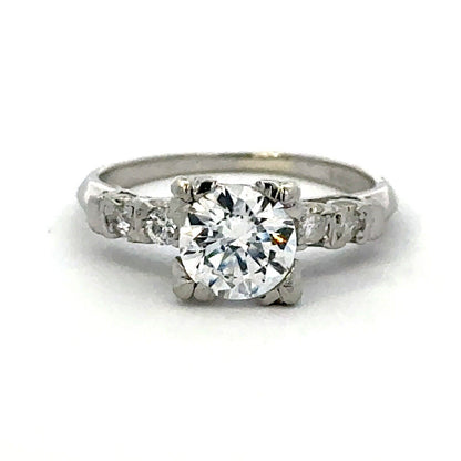Vintage Platinum Round Cubic Zirconia CZ Solitaire W/Accent Engagement Ring