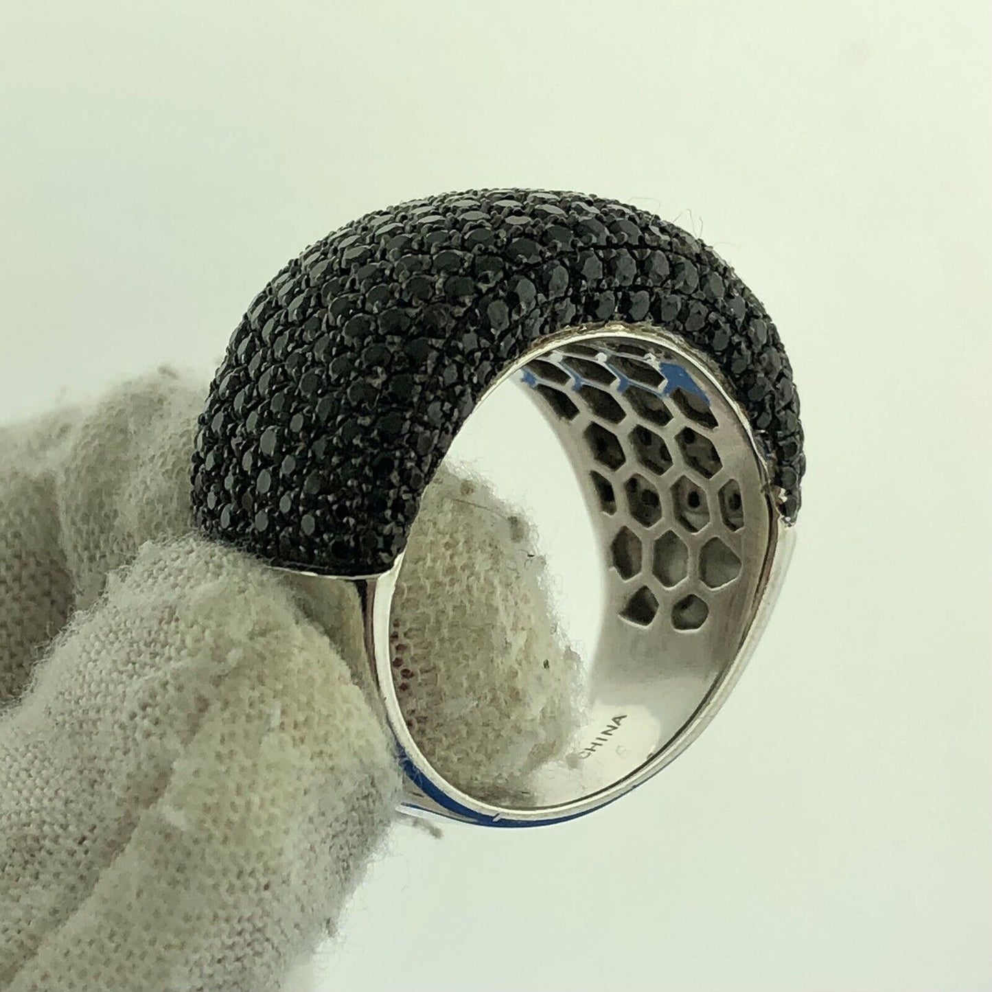 Magnificiant Designer 925 Sterling Silver Pave Black Diamond Statement Dome Ring