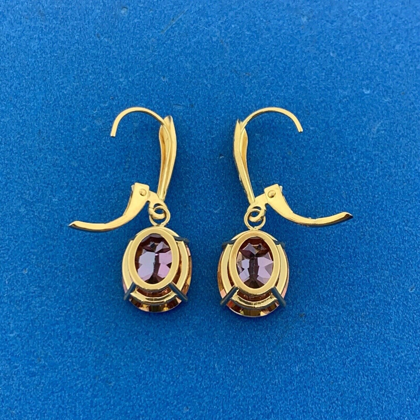 Designer 14K Yellow Gold Oval Mystic Topaz Statement Dangle Lever Back Earrings