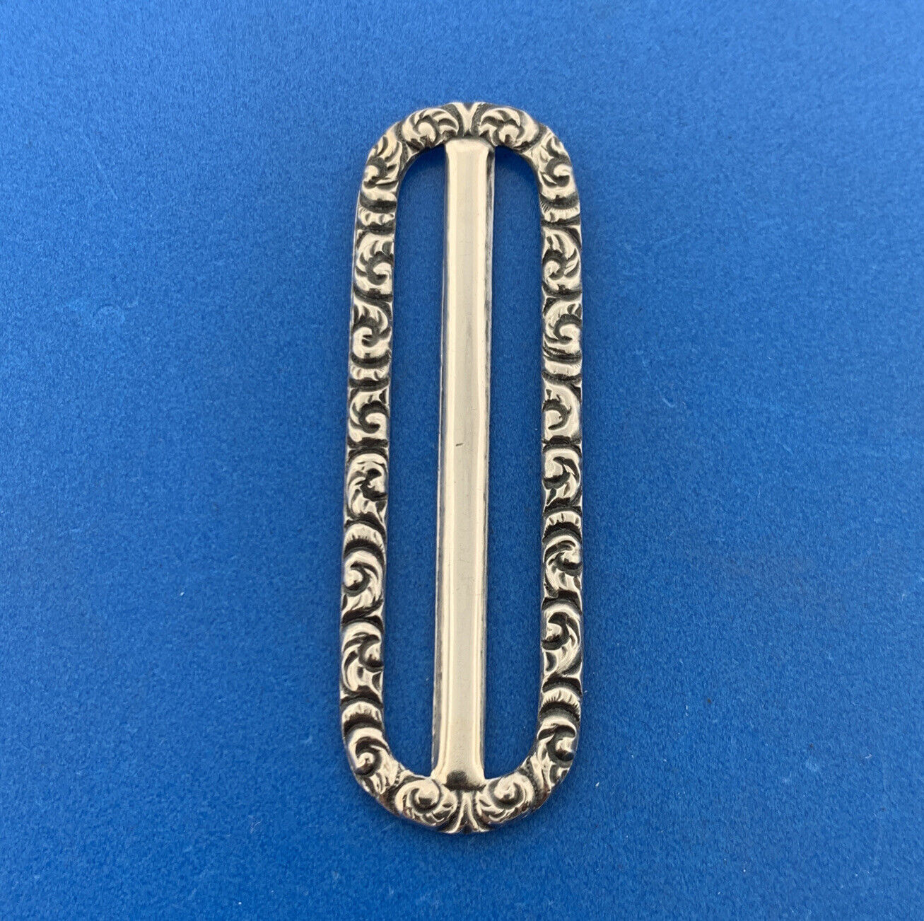 Vintage 925 Sterling Silver Baroque Scroll Scarf Cloth Belt Slide Buckle