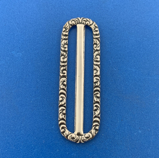 Vintage 925 Sterling Silver Baroque Scroll Scarf Cloth Belt Slide Buckle