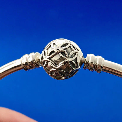 Pandora 925 Sterling Silver Pattern Of Love Clasp Charm Bangle 597137 Limited Ed