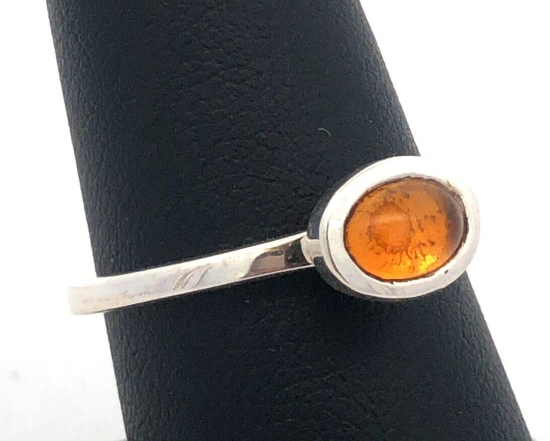 Estate 925 Sterling Silver Oval Orange Tourmaline Bezel Solitaire Ring