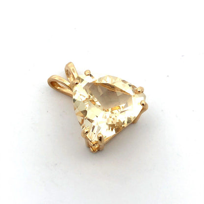 14K Yellow Gold Designer Trillion Cut Honey Lemon Quartz Solitaire Pendant