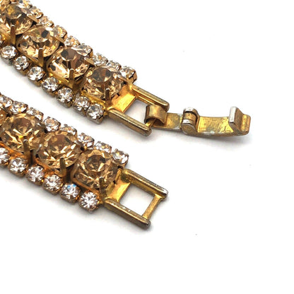 Vintage Gold Tone Champagne White Rhinestone Statement Tennis Bracelet