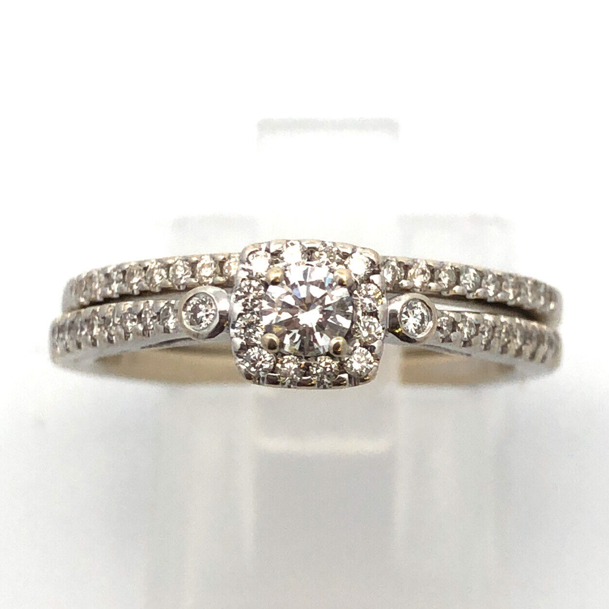 Designer 14K White Gold Diamond Solitaire w/Accents Wedding Engagement Ring Set