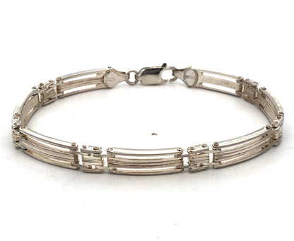 925 Sterling Silver Estate Italy Texture Panel Layering Chain Bracelet