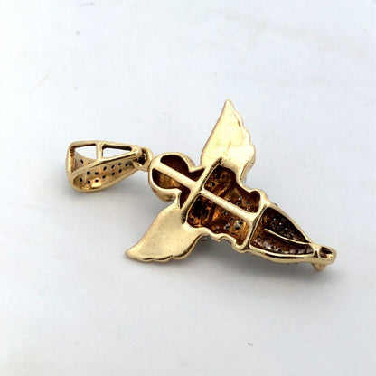 Designer 14K Yellow Gold Round Diamond 3D Cherub Angel Statement Pendant