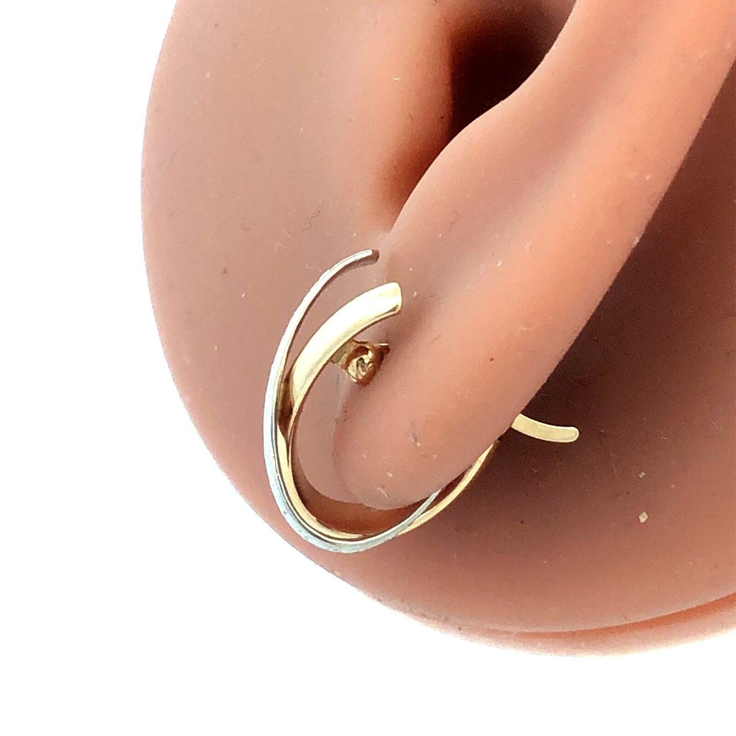 Designer 14K Yellow White Gold Textured X Criss Cross Two Tone Hoop Earrings