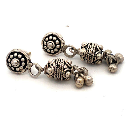 Vintage 925 Sterling Silver Round Textured Dangle Stud Earrings