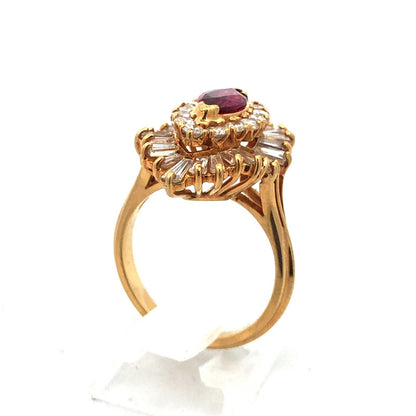 Designer 18K Yellow Gold Marquise Ruby Diamond Double Halo Statement Sz 6.5 Ring