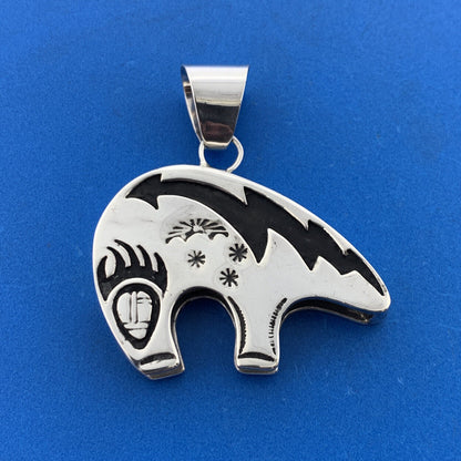 Vintage Native American 925 Sterling Silver Storyteller Statement Bear Pendant